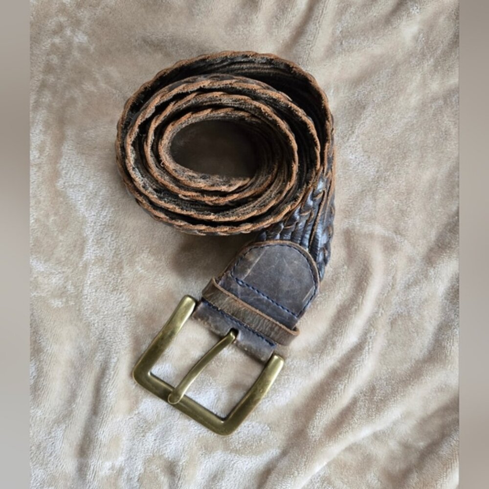 Linea Pelle Western Cowgirl Braided Woven Leather Belt Brass Buckle Size M